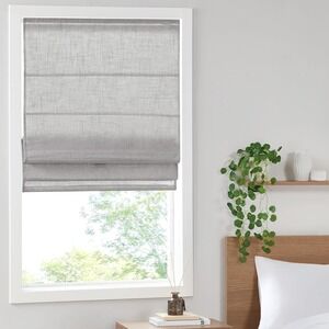 Madison Park Kyler Cordless Roman Shades Linen Blend Gray Fabric 34x64